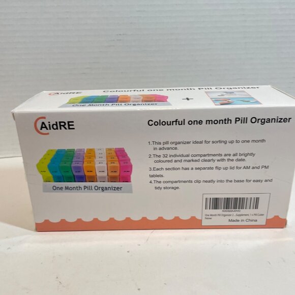 Colourful One Month Pill Organizer With 32 Compartments For AM & PM Use By AidRE - Picture 3 of 7